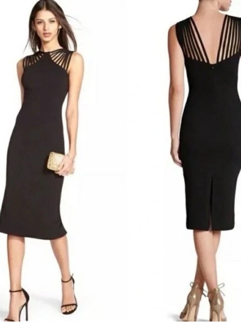 Dress the Population GWEN Dre Black Strappy Back Midi Dress - Evening Dress XL